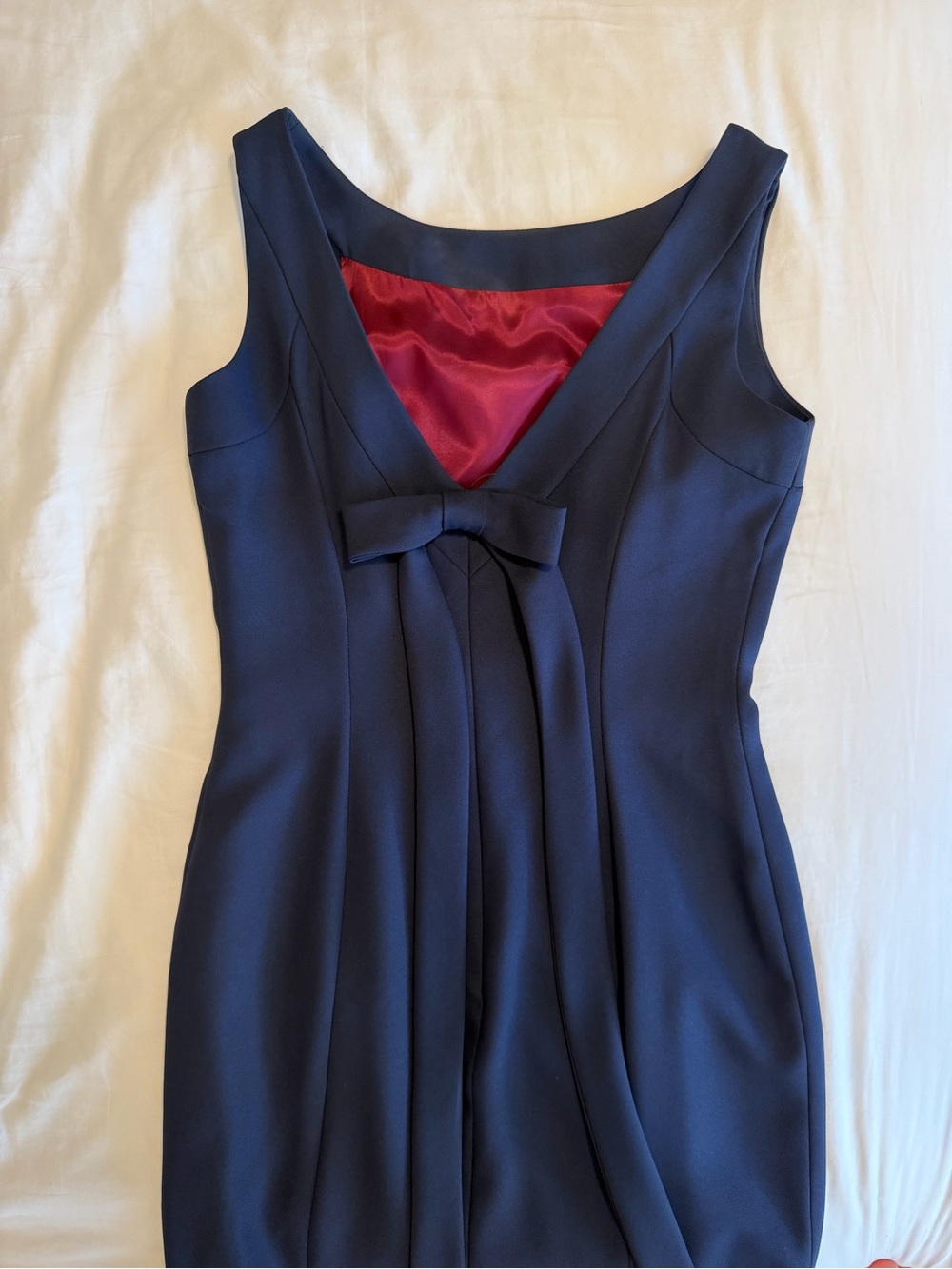 Watters and watters vintage navy blue square neck low back bow dress